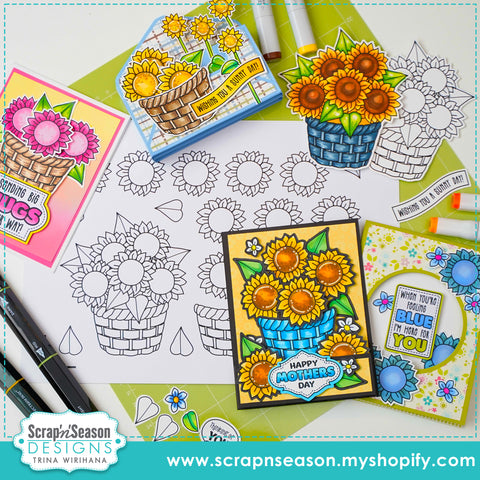 DL - Print, Cut, and Colour Sunflower Basket