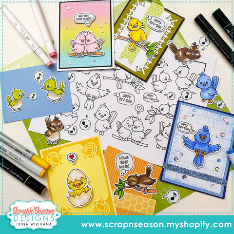 DL - Print, Cut, and Colour - Little Birdies