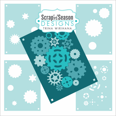 Digital Download - Layered Stencil - Cogs ABCD