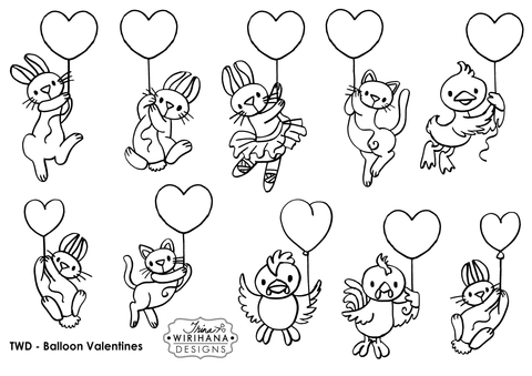 Digital Download - Colouring Sheet - Balloon Valentines