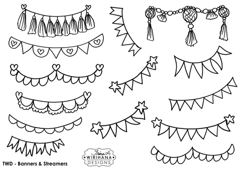 Digital Download - Colouring Sheet - Banners and Streamers