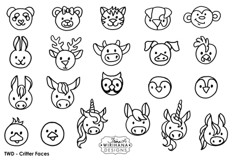 Digital Download - Colouring Sheet - Critter Faces