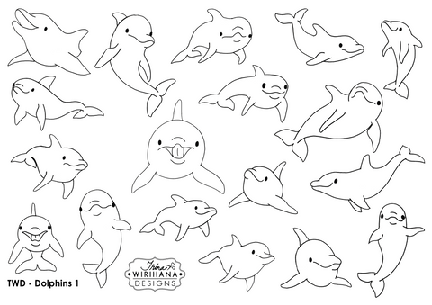 Digital Download - Colouring Sheet - Dolphins 1