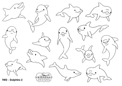 Digital Download - Colouring Sheet - Dolphins 2