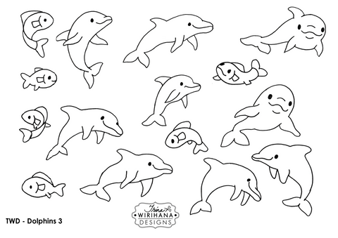 Digital Download - Colouring Sheet - Dolphins 3