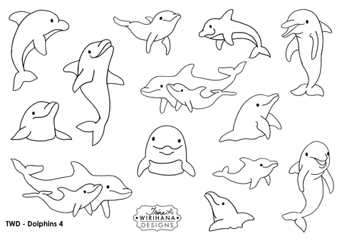 Digital Download - Colouring Sheet - Dolphins 4