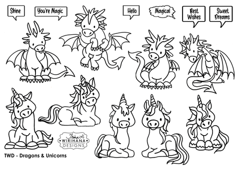Digital Download - Colouring Sheet - Dragons and Unicorns