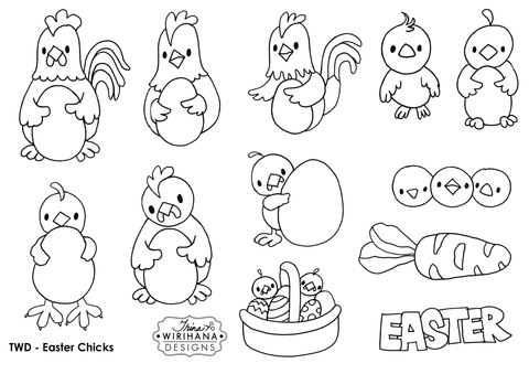 Digital Download - Colouring Sheet - Easter Chicks