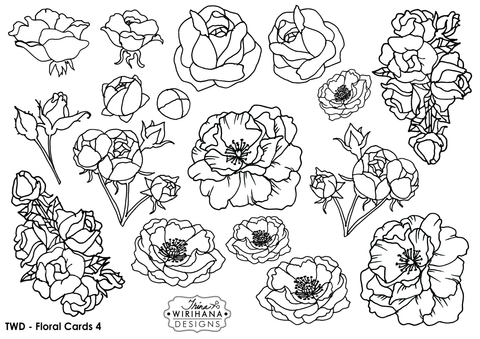 Digital Download - Colouring Sheet - Floral Cards 4