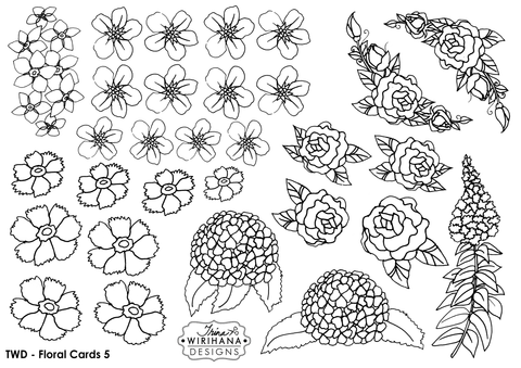 Digital Download - Colouring Sheet - Floral Cards 5