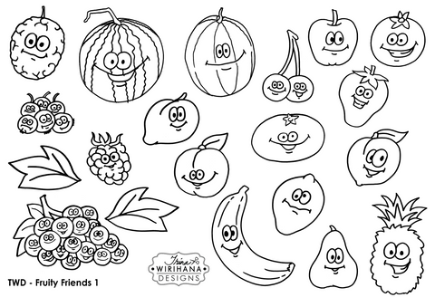 Digital Download - Colouring Sheet - Fruity Friends 1