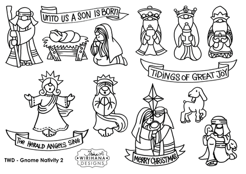 Digital Download - Colouring Sheet - Gnome Nativity 2