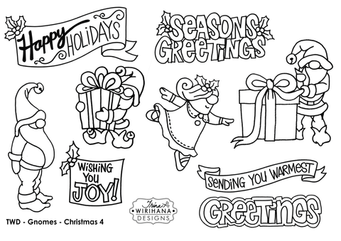 Digital Download - Colouring Sheet - Gnomes Christmas 4
