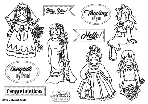 Digital Download - Colouring Sheet - Heart Girls 1