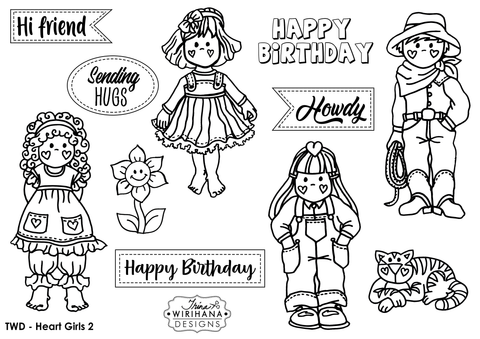 Digital Download - Colouring Sheet - Heart Girls 2