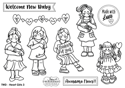 Digital Download - Colouring Sheet - Heart Girls 3