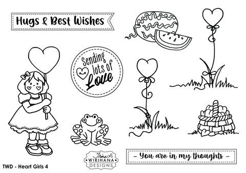 Digital Download - Colouring Sheet - Heart Girls 4