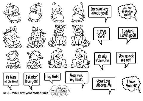 Digital Download - Colouring Sheet - Mini Farmyard Valentines