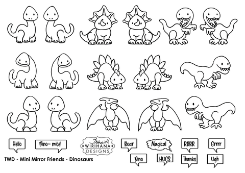 Digital Download - Colouring Sheet - Mini Mirror Friends - Dinosaurs