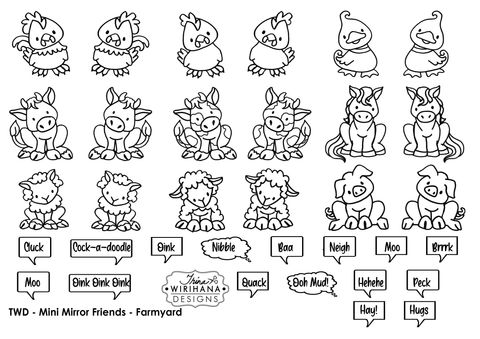 Digital Download - Colouring Sheet - Mini Mirror Friends - Farmyard