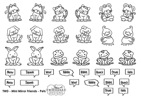 Digital Download - Colouring Sheet - Mini Mirror Friends - Pets