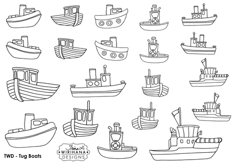 Digital Download - Colouring Sheet - Tug boats