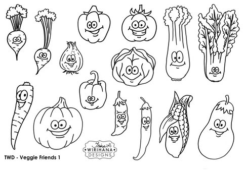 Digital Download - Colouring Sheet - Veggie Friends 1
