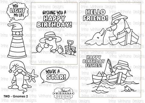 Digital Download - Colouring Sheet - Gnomes 2 Seaside