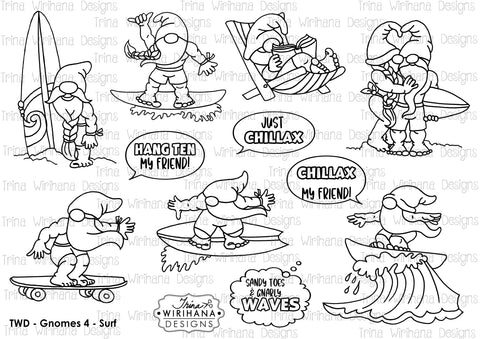 Digital Download - Colouring Sheet - Gnomes 4 Surf