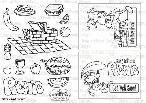 Digital Download - Colouring Sheet - Ant Picnic