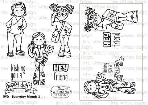Digital Download - Colouring Sheet - Everyday Friends 3