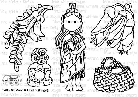 Digital Download - Colouring Sheet - NZ Māori & Kowhai (Large)