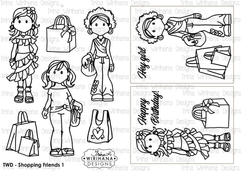 Digital Download - Colouring Sheet - Shopping Friends