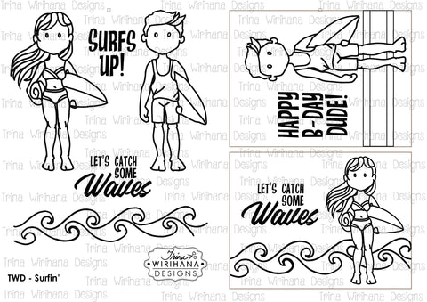 Digital Download - Colouring Sheet - Surfin'