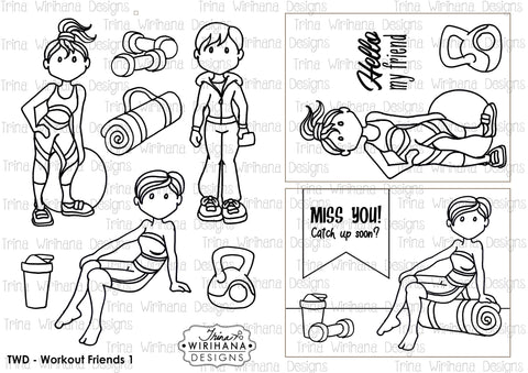 Digital Download - Colouring Sheet - Workout Friends